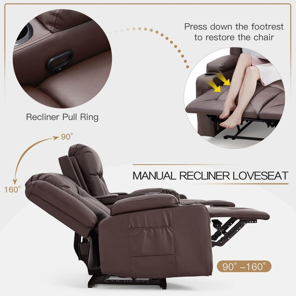 AECOJOY Recliner Sofa Manual RV Reclining Couch PU Home Theater Seating w/ Console