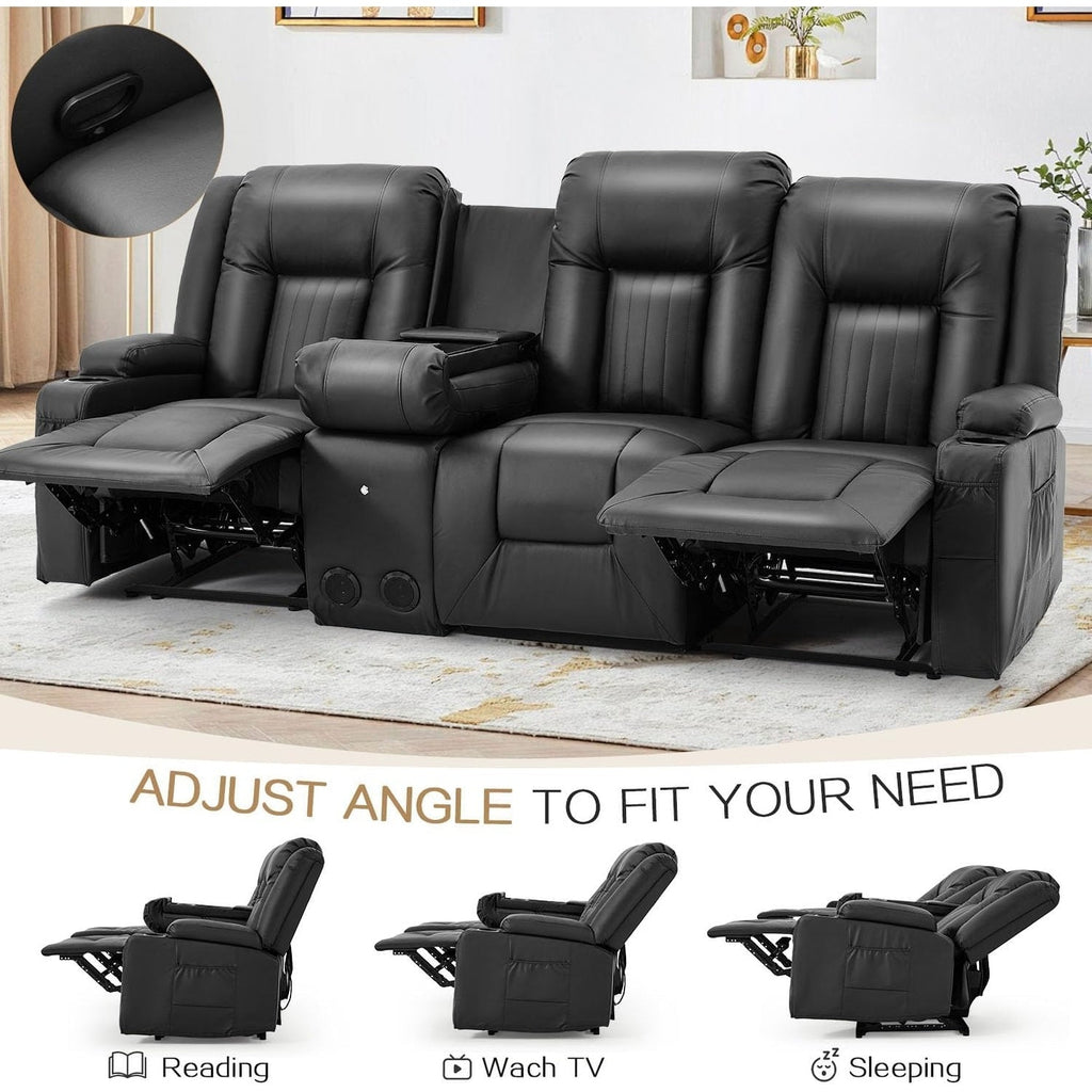 AECOJOY Recliner Sofa Manual RV Reclining Couch PU Home Theater Seating w/ Console