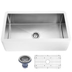 ANZZI Apollo Matte White Solid Surface Farmhouse 36 in. Single Bowl Kitchen Sink with Stainless Steel Interior