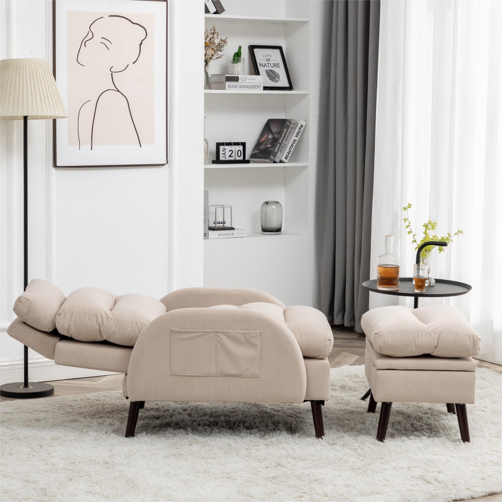 HOMYKA Accent Lounge Chair with Adjustable Backrest Storage Ottoman