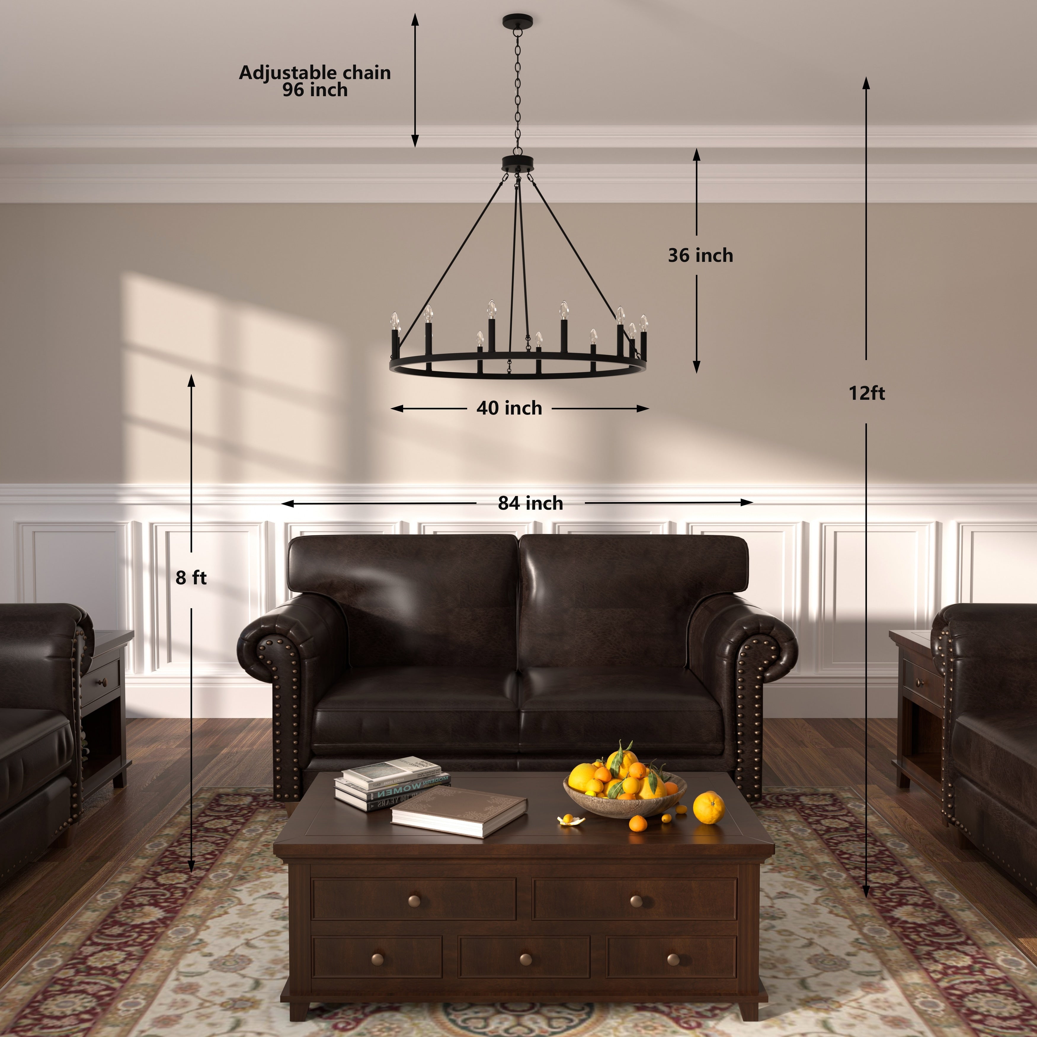 Acroma 12-light Farmhouse 40In Wagon Wheel Chandelier with UL - 40'' D x 138'' H