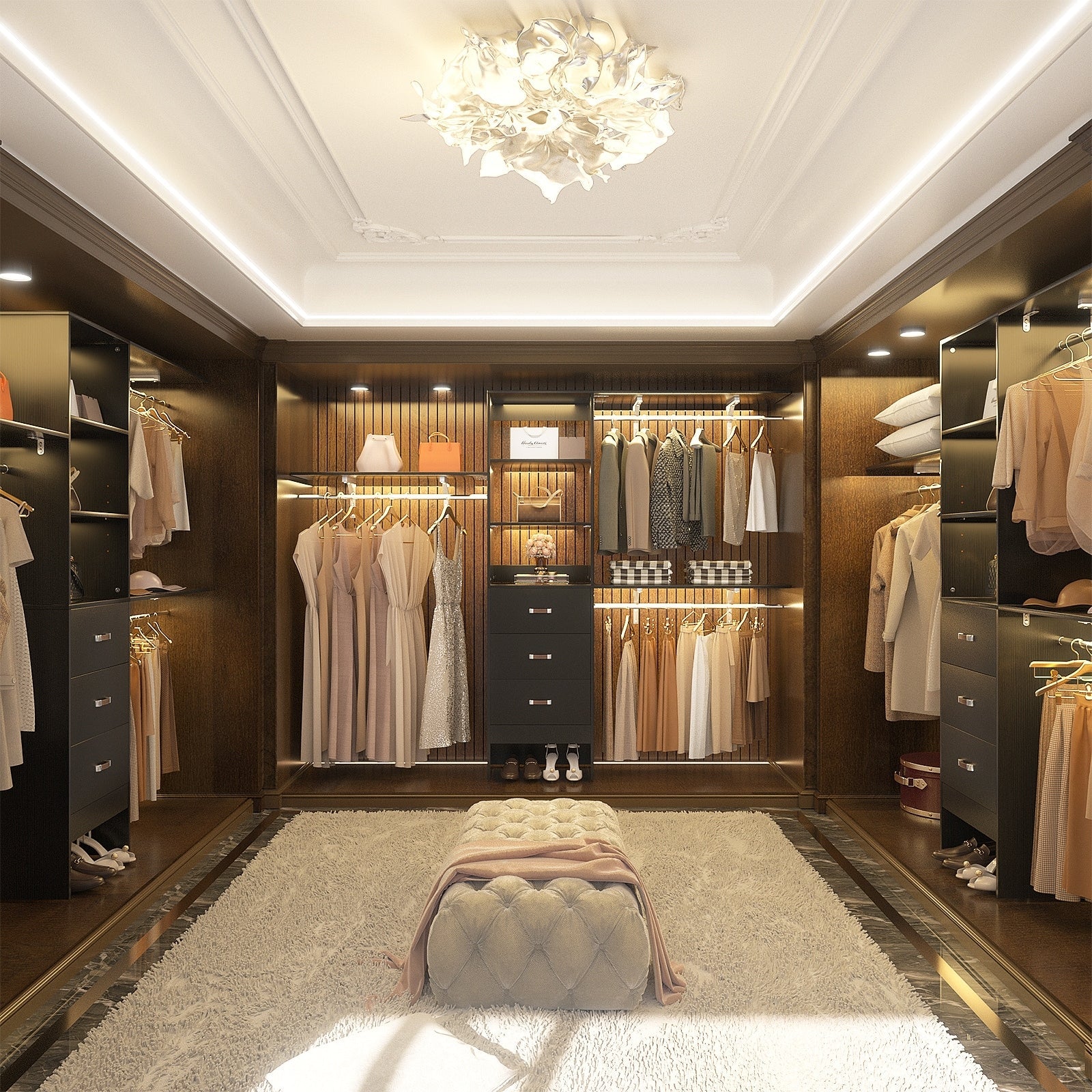 Rackcog 120'' Adjustable Closet Organizer with Drawers, Closet System with DIY Shelves for Reach-in and Walk-in Closet