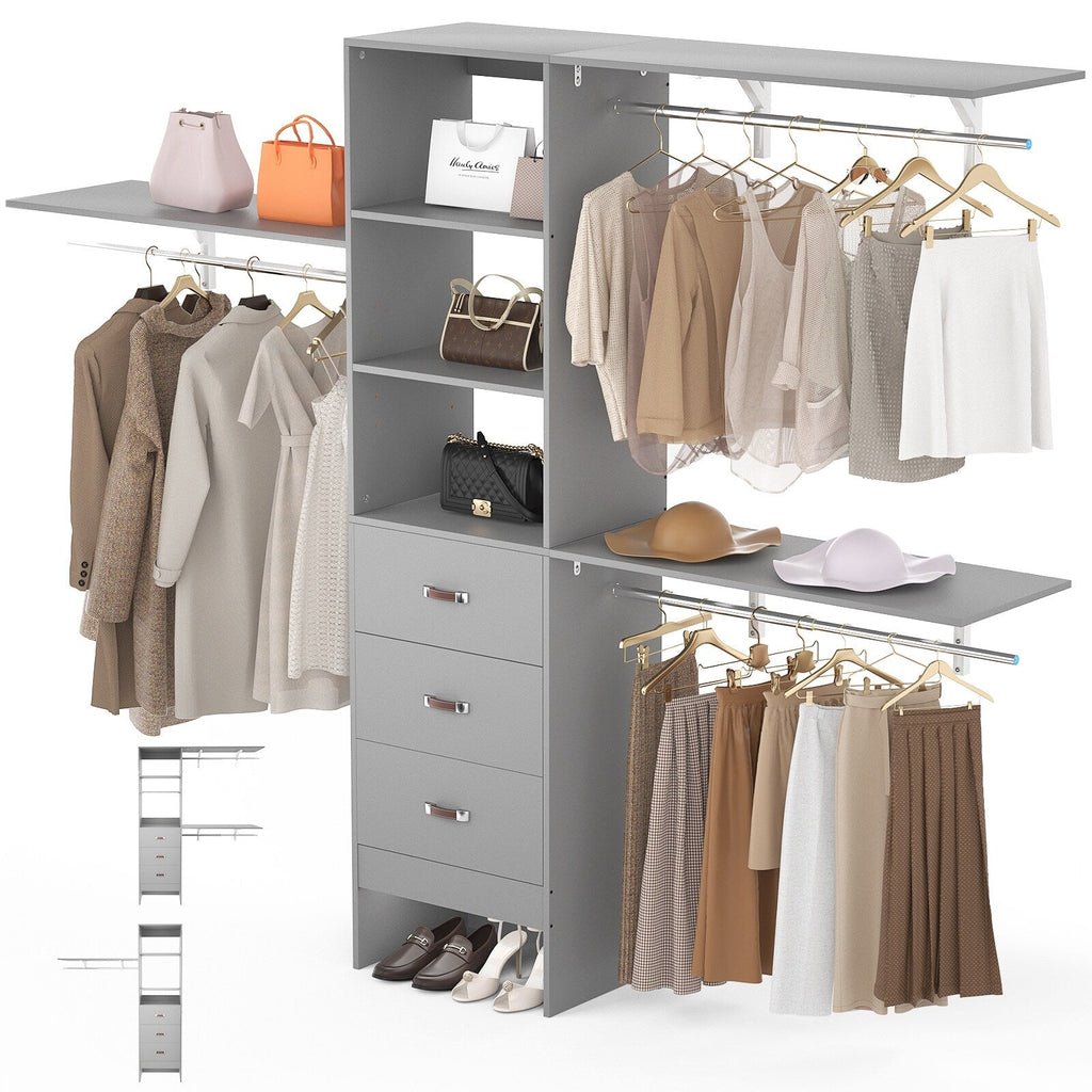 Rackcog 120'' Adjustable Closet Organizer with Drawers, Closet System with DIY Shelves for Reach-in and Walk-in Closet