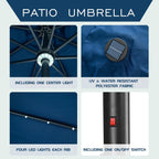 Ainfox 10ft Patio Umbrella with Lights Outdoor Solar Umbrella without Base