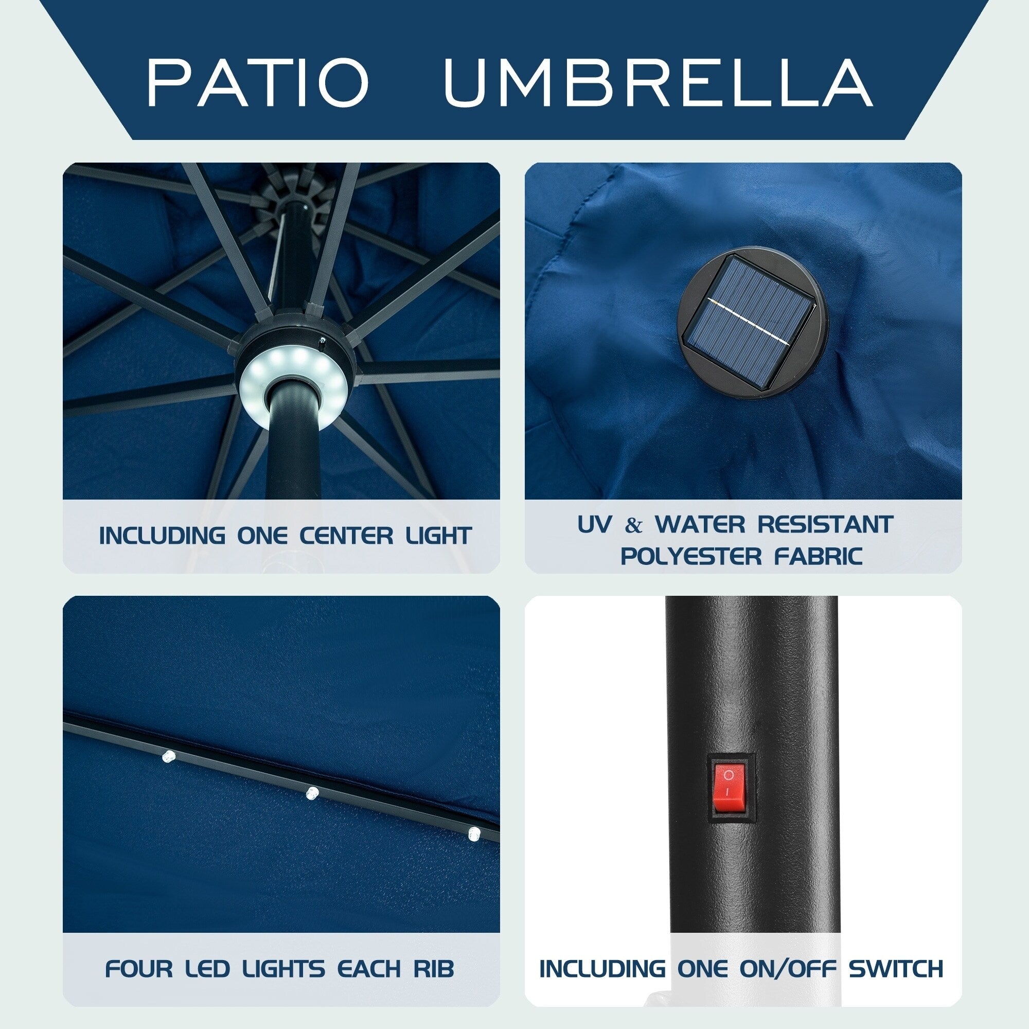 Ainfox 10ft Patio Umbrella with Lights Outdoor Solar Umbrella without Base