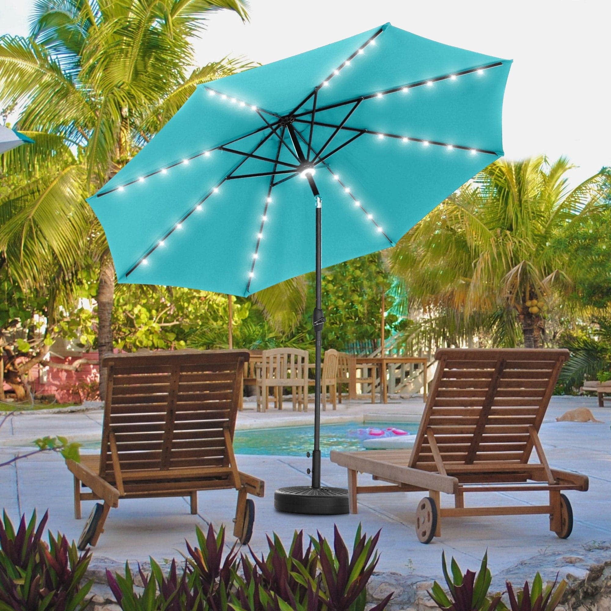 Ainfox 10ft Patio Umbrella with Lights Outdoor Solar Umbrella without Base