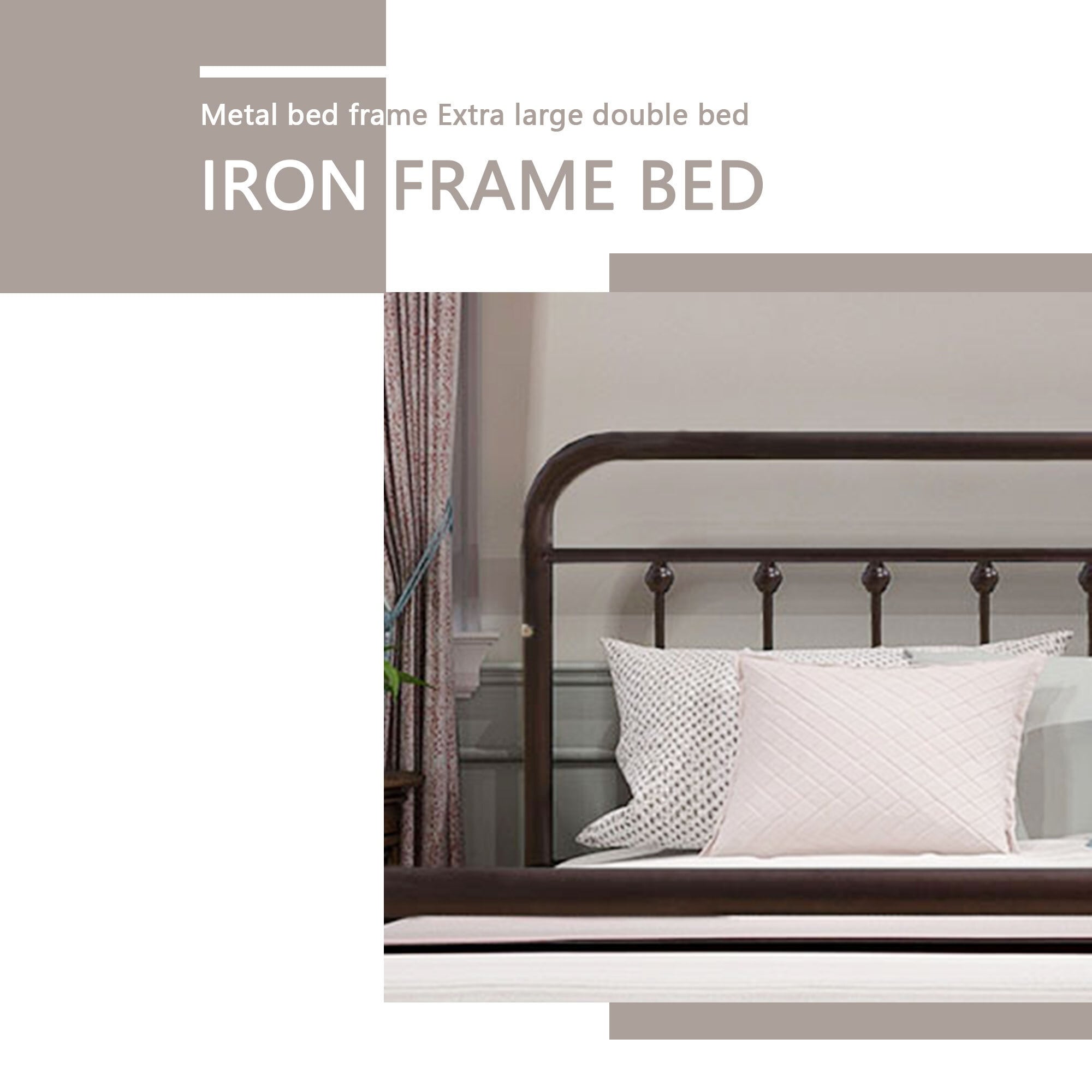 Alazyhome Simple Vintage Metal Platform Bed Frame, Easy-Assembly