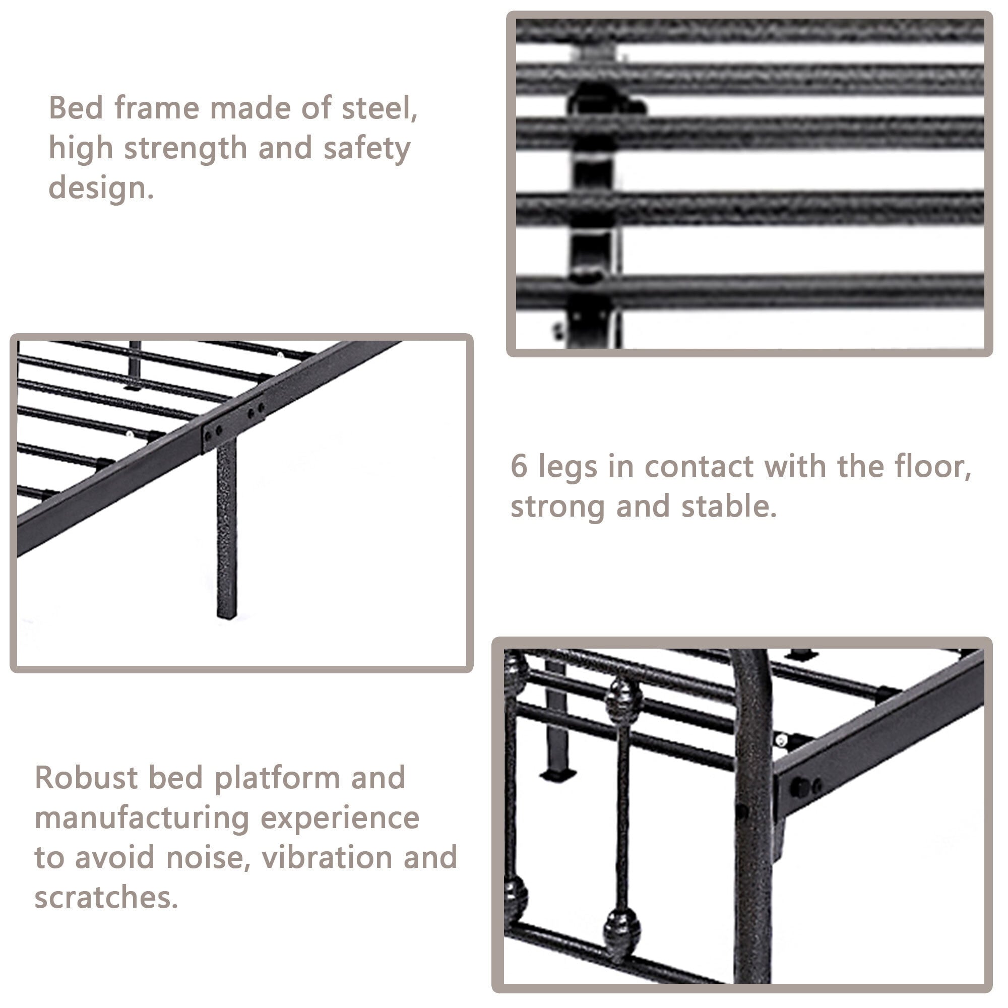 Alazyhome Simple Vintage Metal Platform Bed Frame, Easy-Assembly