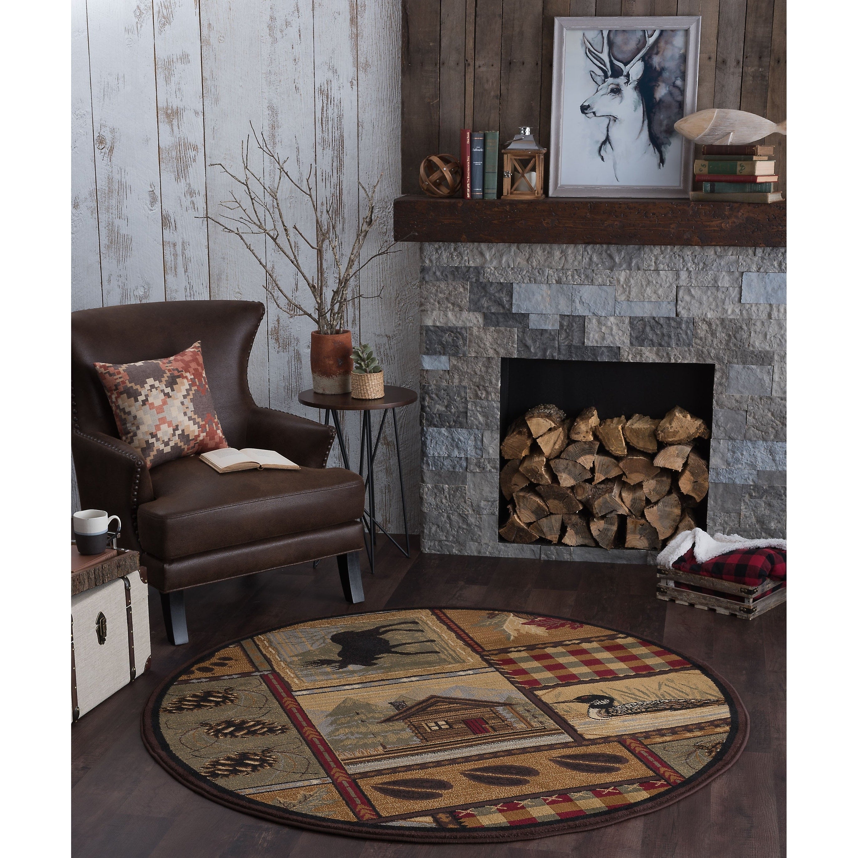 Area Rug & Runner - Lodge Cabin Farmhouse Rugs for Living Room Bedroom Dining Room Kitchen 2x3 / 3x8 / 5x7 / 8x10 / 9x12 / Round