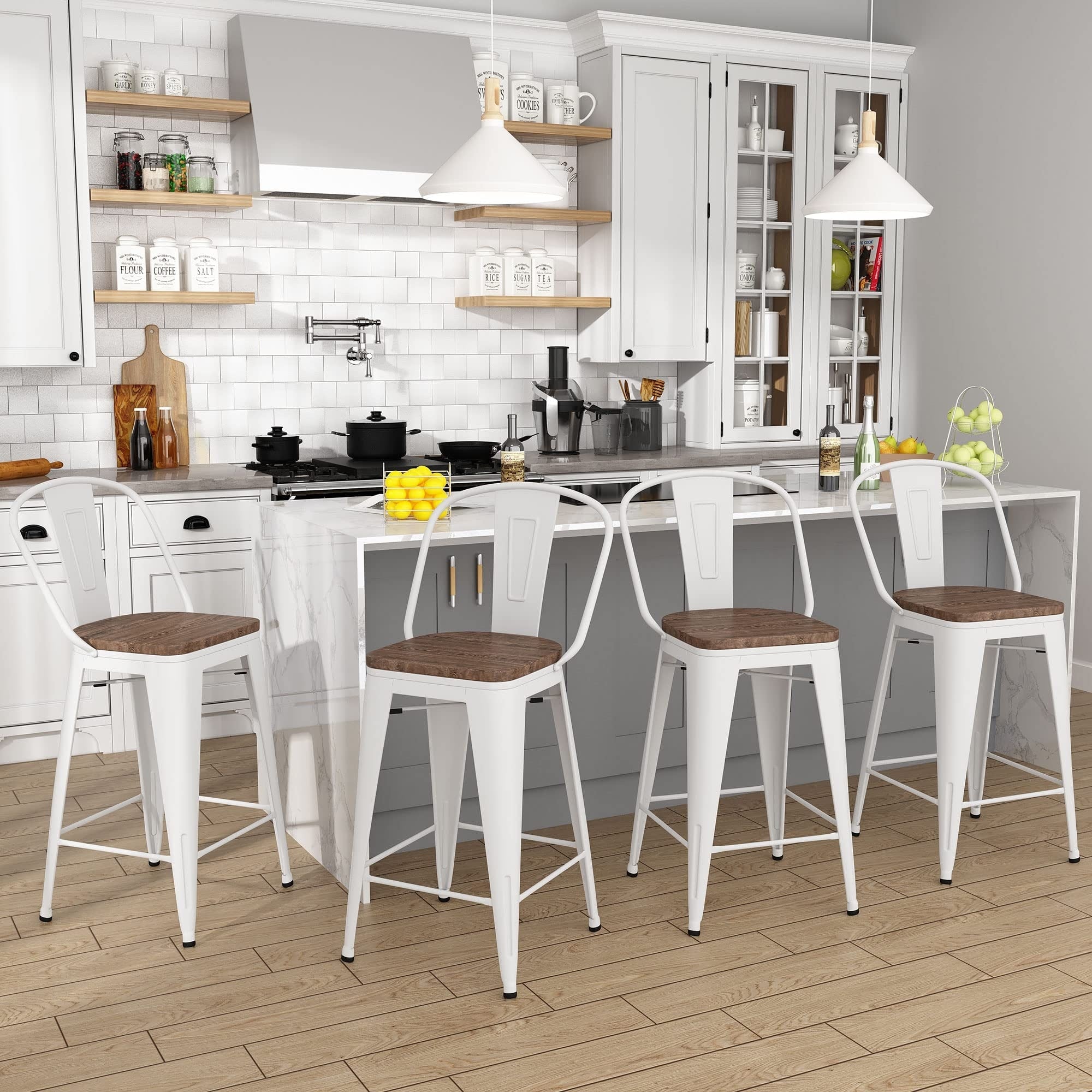 Andeworld farmhouse bar stools ,counter height bar stools set of 4 - Set of 4