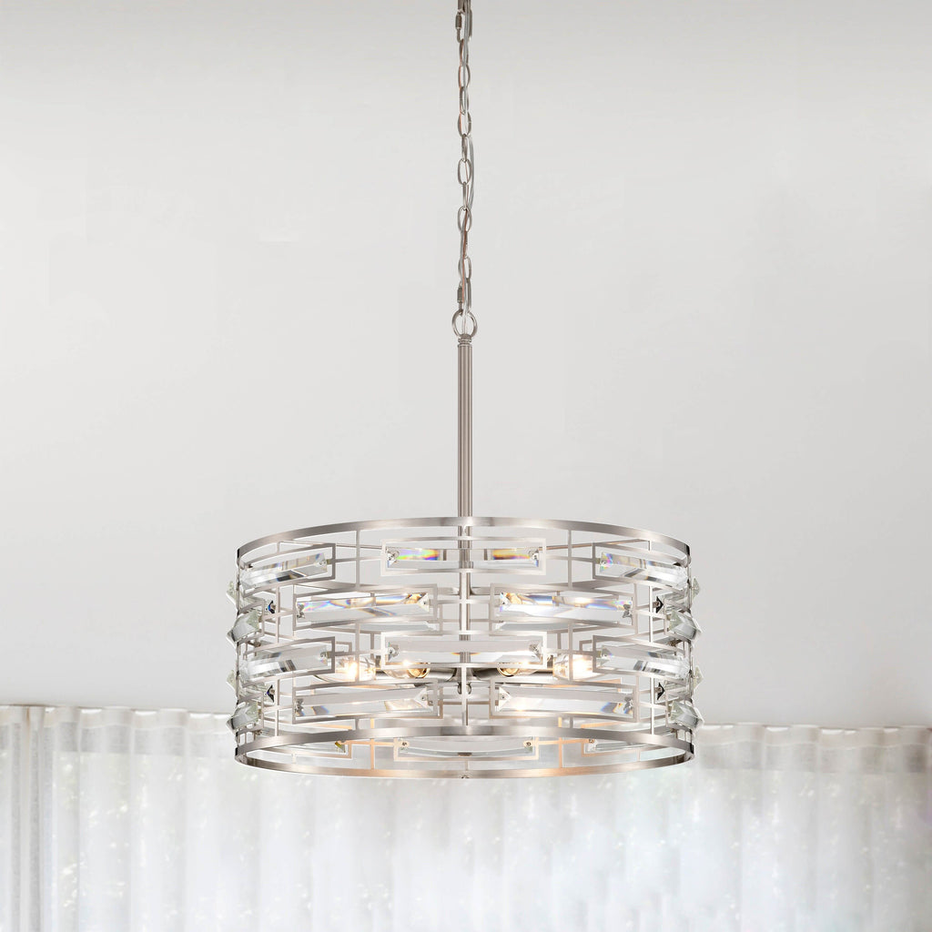 Anita Drum Shade Chandelier with Clear Glass Prism