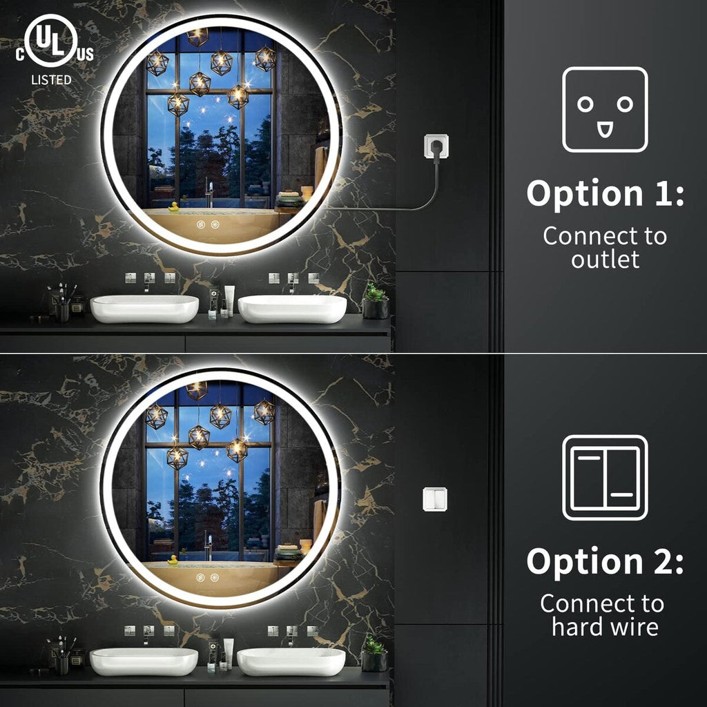 LED Lighted Dimmable Anti Fog Frameless Rounded Vanity Mirror