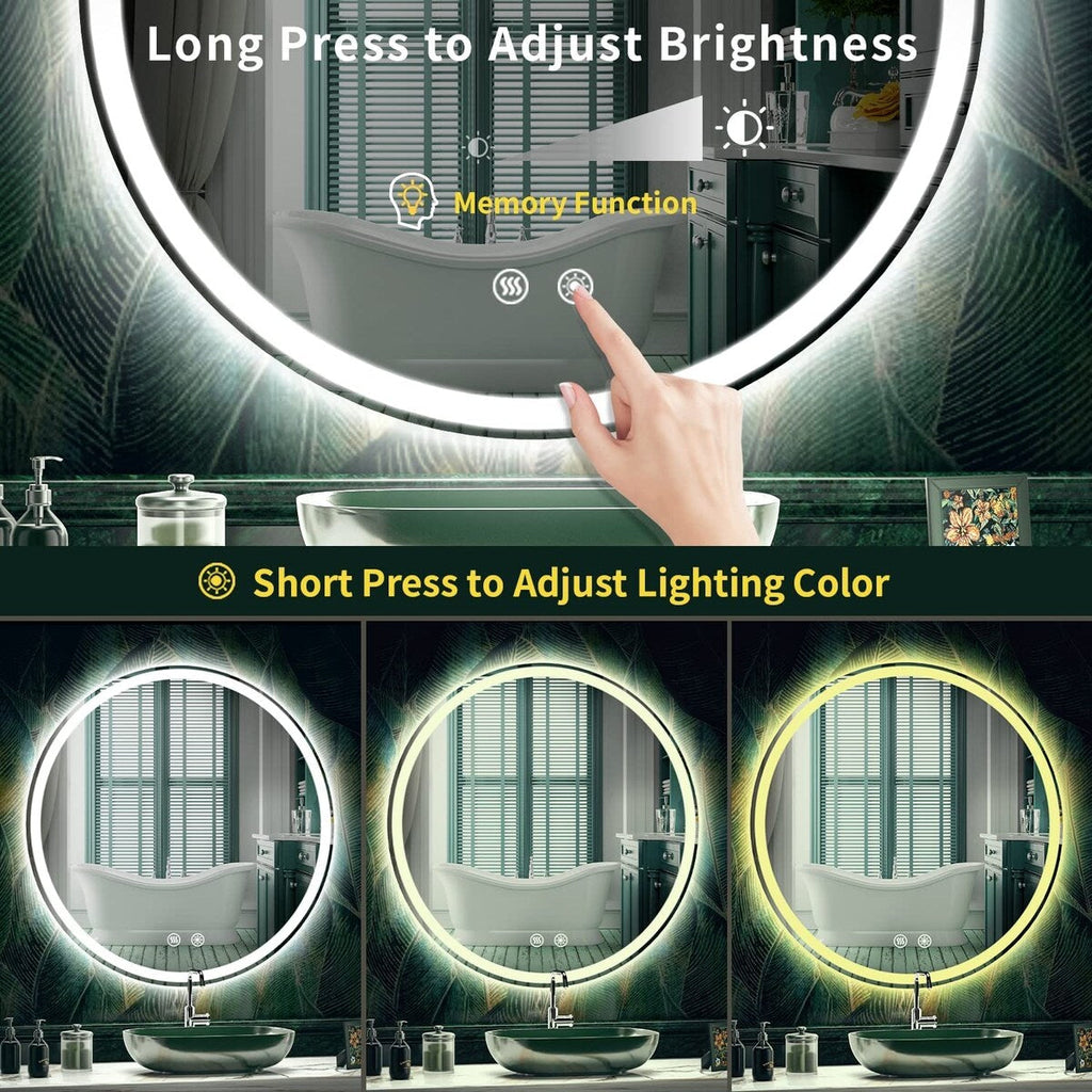 LED Lighted Dimmable Anti Fog Frameless Rounded Vanity Mirror
