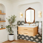 Arched Full-Length Solid Wood Carving Floor Mirror