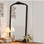 Arched Full-Length Solid Wood Carving Floor Mirror