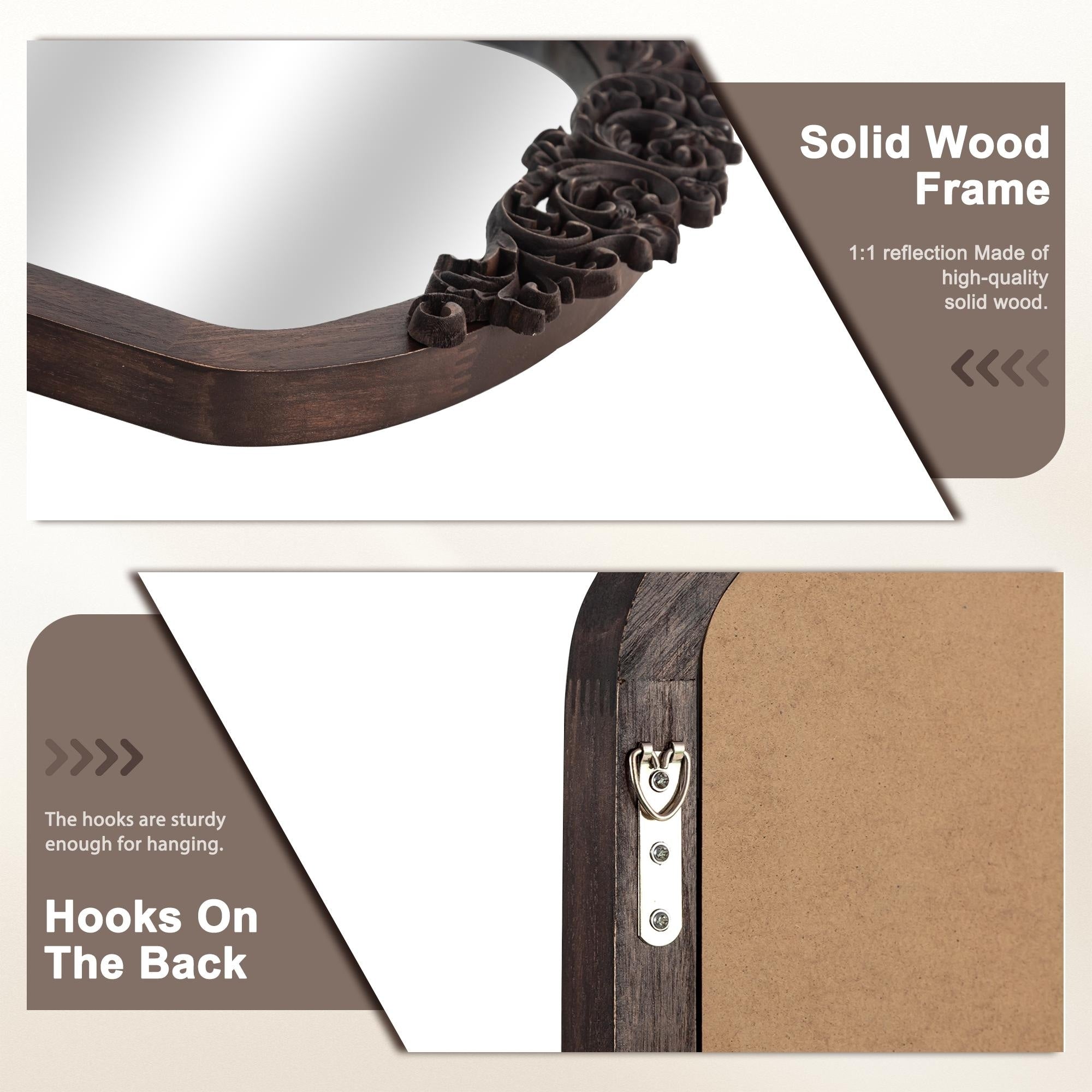 Arched Full-Length Solid Wood Carving Floor Mirror