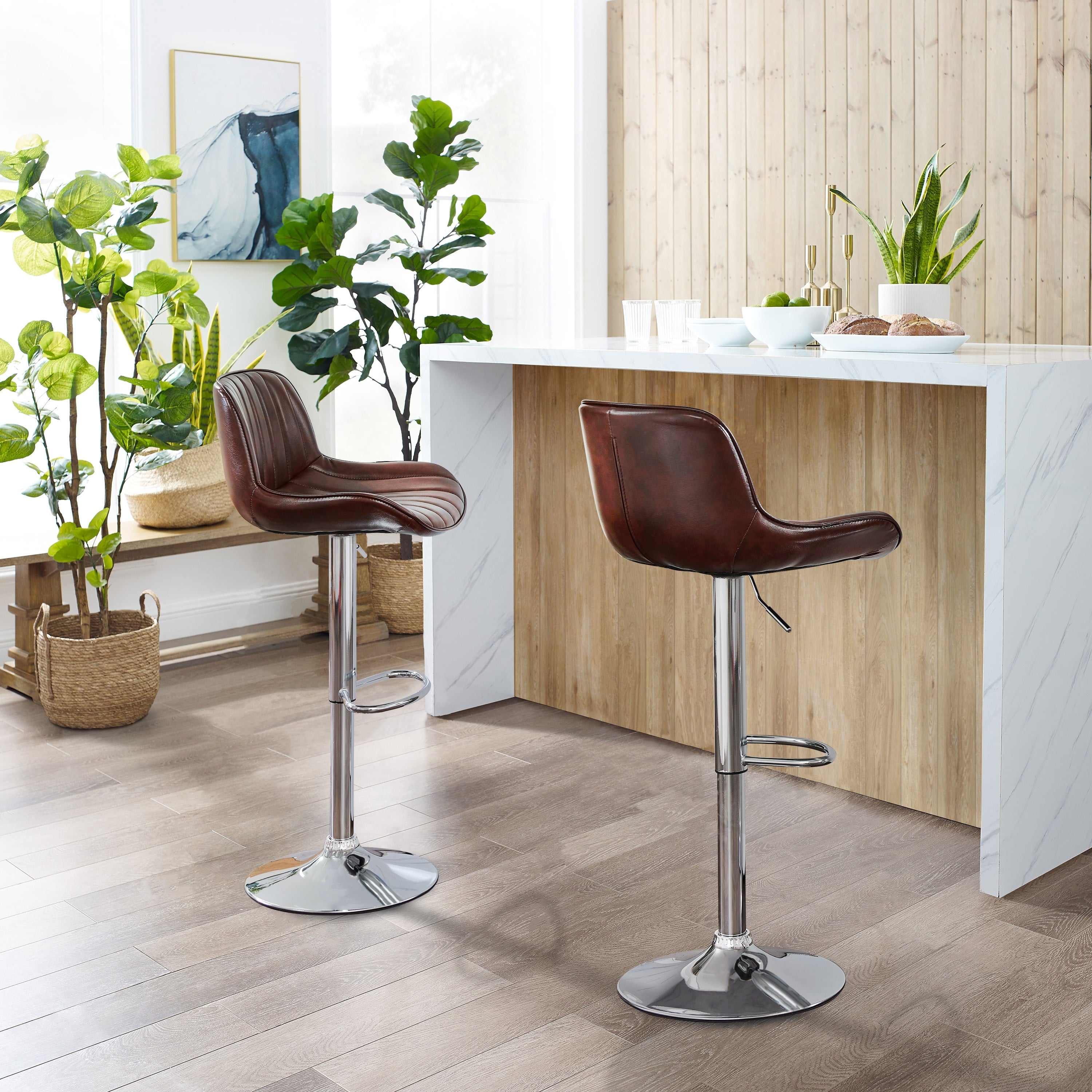 Art Leon Adjustable Height Swivel Barstool, Set of 2