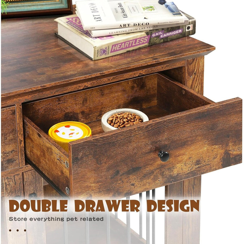 BOSSIN 44 Inch Large Dog Crate Furniture, Wooden Dog Kennel End Table with Storage Drawers, Decorative Pet Crates Dog House