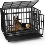 BOSSIN 48/38 inch Heavy Duty Indestructible Dog Crate, Escape Proof Dog Cage Kennel with Lockable Wheels