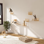 BOSSIN 9/16/18-Piece Pine Cat Wall Climbing System - Wall-Mounted Shelves Set with Cat Bed, Scratching Post & Tunnel