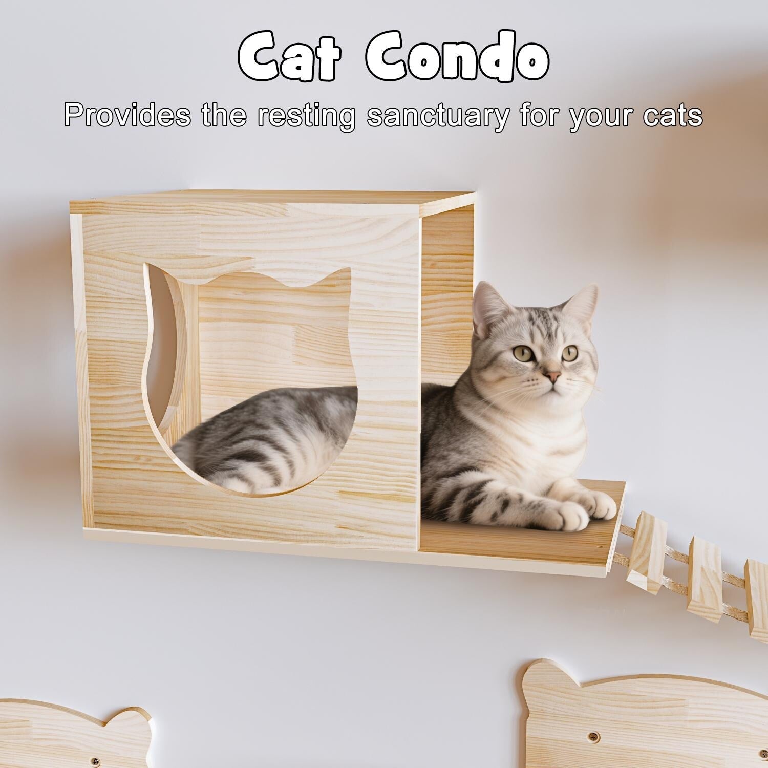 BOSSIN 9/16/18-Piece Pine Cat Wall Climbing System - Wall-Mounted Shelves Set with Cat Bed, Scratching Post & Tunnel