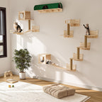 BOSSIN 9/16/18-Piece Pine Cat Wall Climbing System - Wall-Mounted Shelves Set with Cat Bed, Scratching Post & Tunnel
