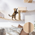 BOSSIN 9/16/18-Piece Pine Cat Wall Climbing System - Wall-Mounted Shelves Set with Cat Bed, Scratching Post & Tunnel