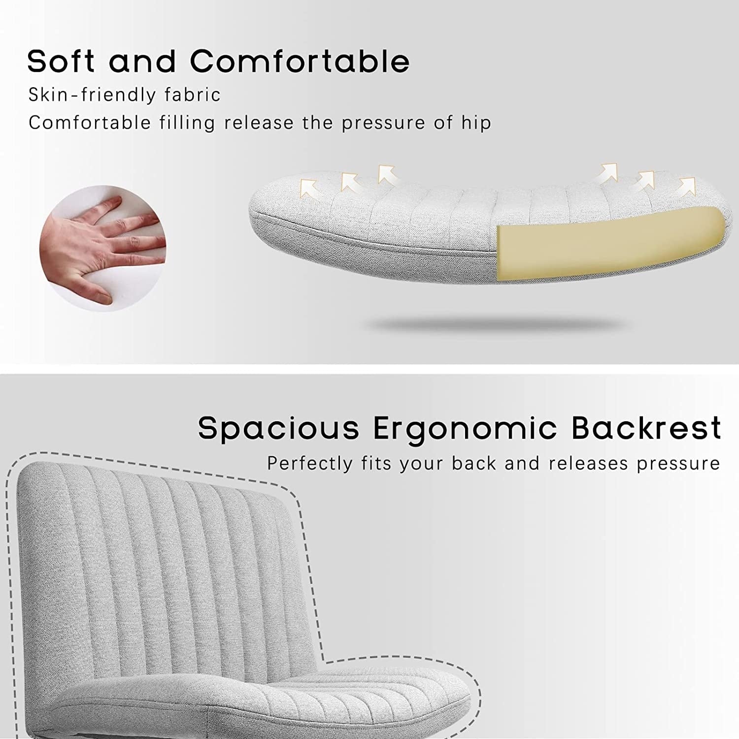 BOSSIN Criss Cross Chair Armless Office Desk Chair No Wheels,Fabric Padded Modern Swivel Vanity Chair office chair