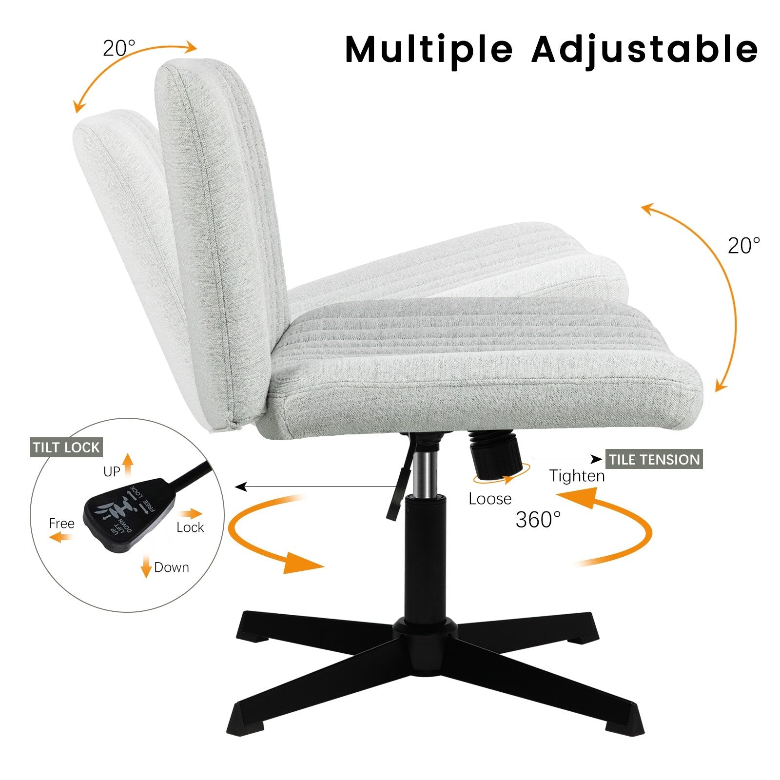 BOSSIN Criss Cross Chair Armless Office Desk Chair No Wheels,Fabric Padded Modern Swivel Vanity Chair office chair