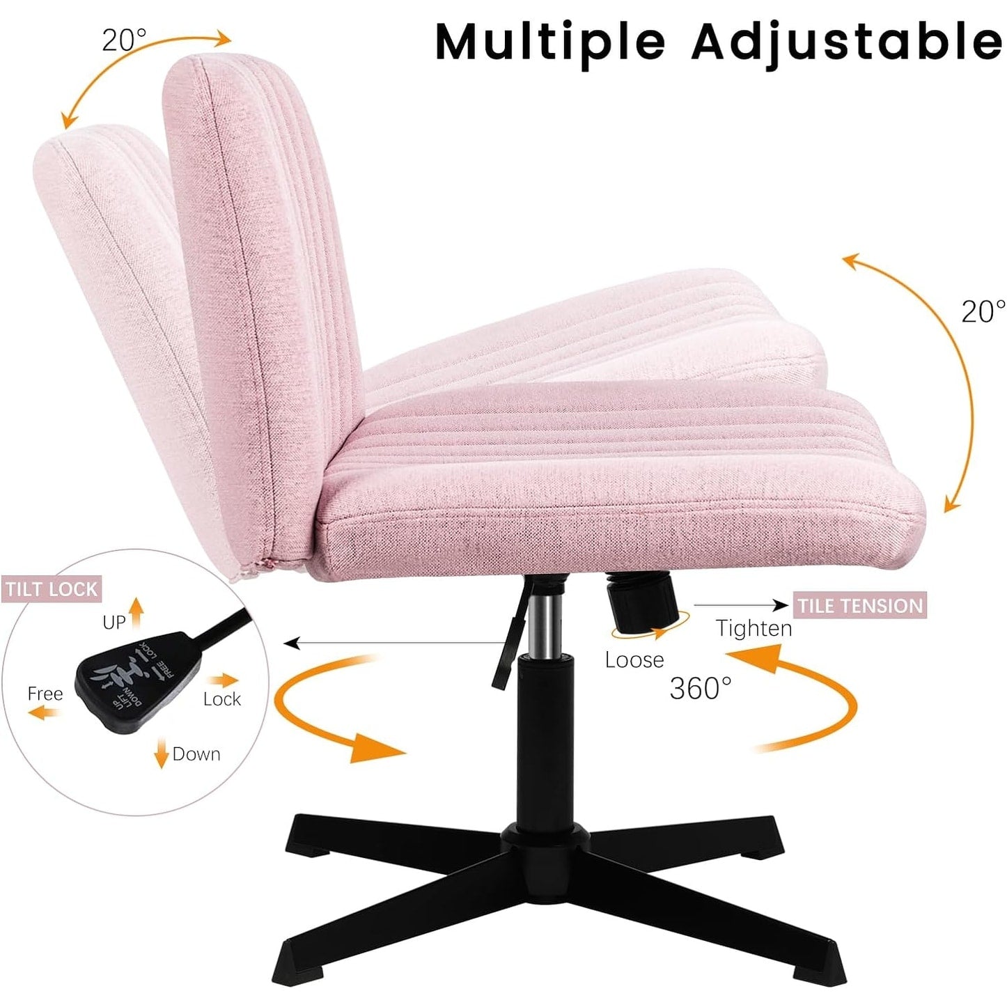 BOSSIN Criss Cross Chair Armless Office Desk Chair No Wheels,Fabric Padded Modern Swivel Vanity Chair office chair
