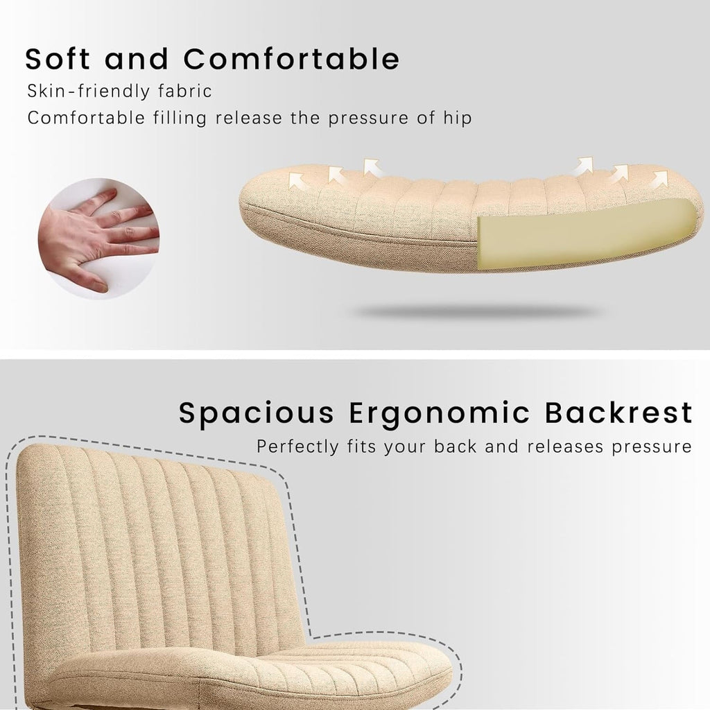 BOSSIN Criss Cross Chair Armless Office Desk Chair No Wheels,Fabric Padded Modern Swivel Vanity Chair office chair