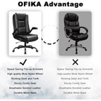 BOSSIN Big and Tall Office Chair Ergonomic High Back Computer Adjustable Height Leather Executive Chair with Padded Flip-up Arms