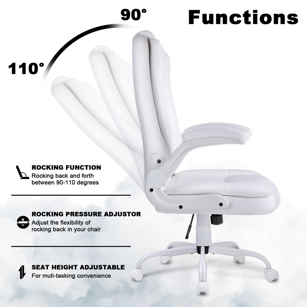 BOSSIN Big and Tall Office Chair Ergonomic High Back Computer Adjustable Height Leather Executive Chair with Padded Flip-up Arms