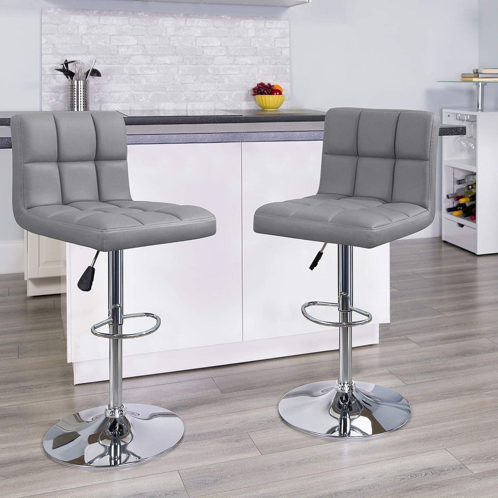Bar Stools Adjustable Armless Swivel PU Leather Barstools Set of 2