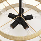 Bayou 5-Light Black Coastal Drum Chandelier with Double Rattan Shade - 24''W