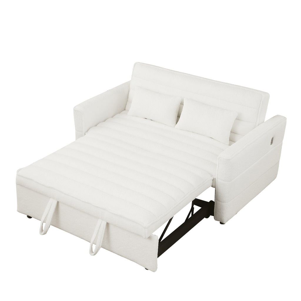 Beige 55.12 Boucle Loveseat Convertible Pull-Out Sofa Bed with Adjustable Back and 2 Waist Pillows for Living Room