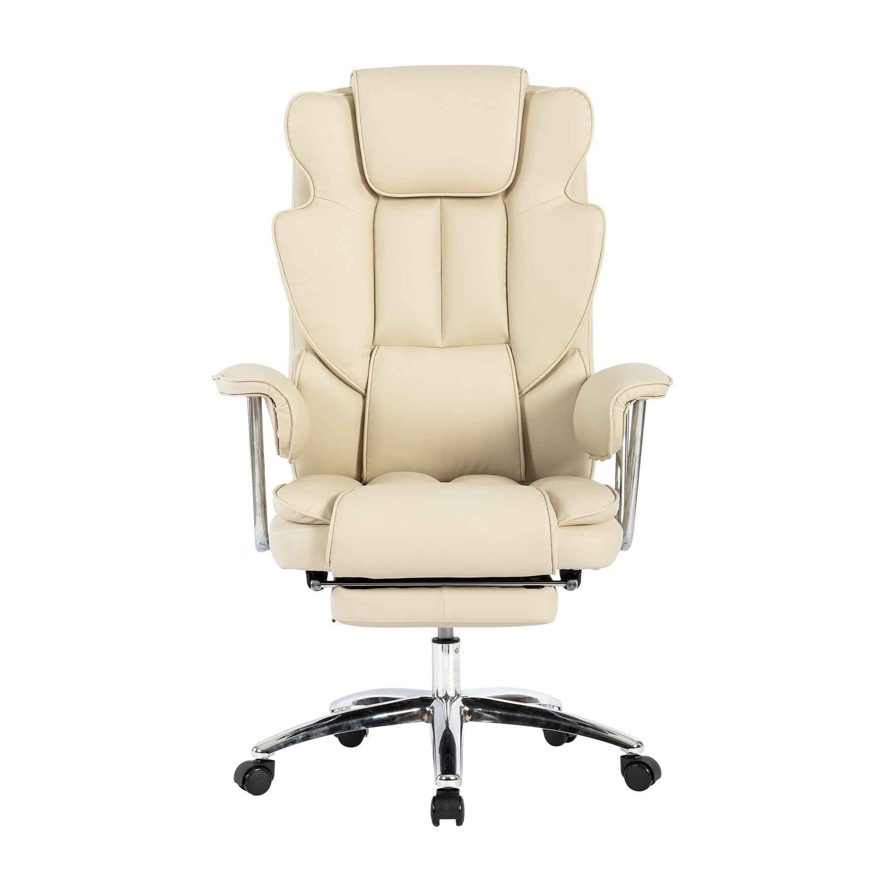 Beige Bonded Leather 360¡ã Swivel Ergonomic High Back Office Recliner with Lumbar Support, Footrest, Adjustable Height