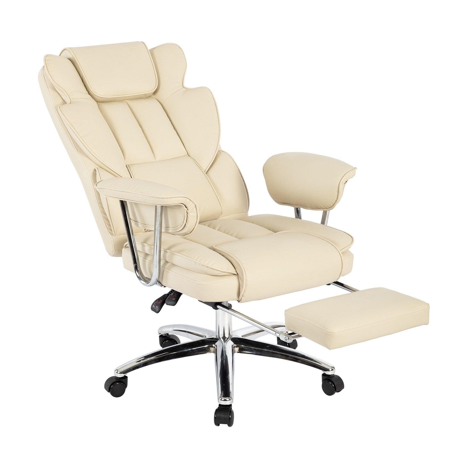 Beige Bonded Leather 360¡ã Swivel Ergonomic High Back Office Recliner with Lumbar Support, Footrest, Adjustable Height
