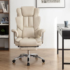 Beige Bonded Leather 360¡ã Swivel Ergonomic High Back Office Recliner with Lumbar Support, Footrest, Adjustable Height