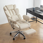 Beige Bonded Leather 360¡ã Swivel Ergonomic High Back Office Recliner with Lumbar Support, Footrest, Adjustable Height