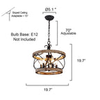 Bella Depot 5-Light Rustic Cage Wood Chandelier Dimmable Lighting, 15.7 Adjustable Farmhouse Pendant Light for Kitchen Island