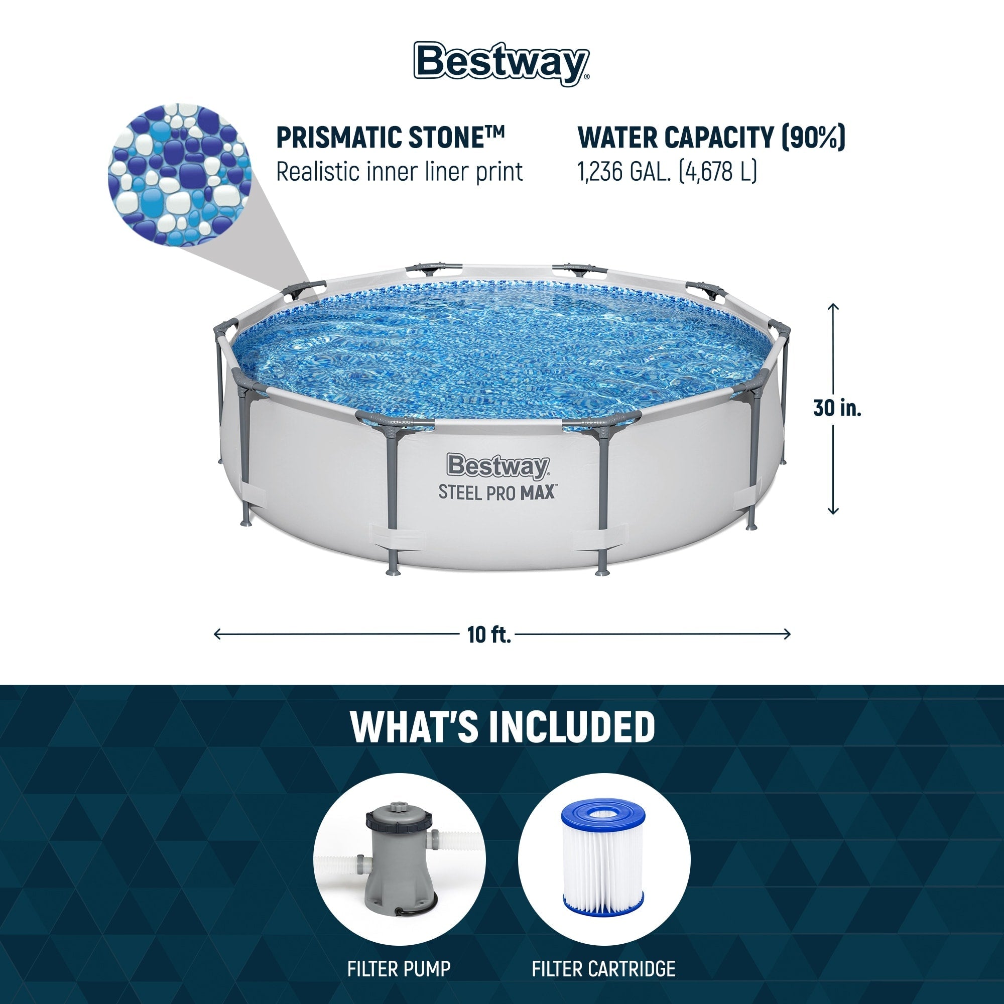 Bestway Steel Pro MAX 10'x30 Round Above Ground Outdoor Swimming Pool with Pump - 10ft. X 30in.