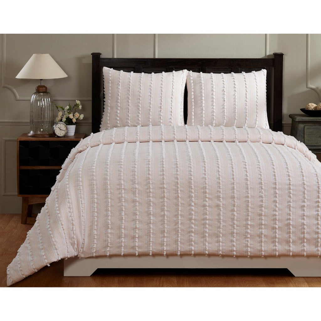 Better Trends Angelique Comforter Set 100% Cotton Tufted Soft Plush Chenille Elegant Stripes Machine Washable & Tumble Dry