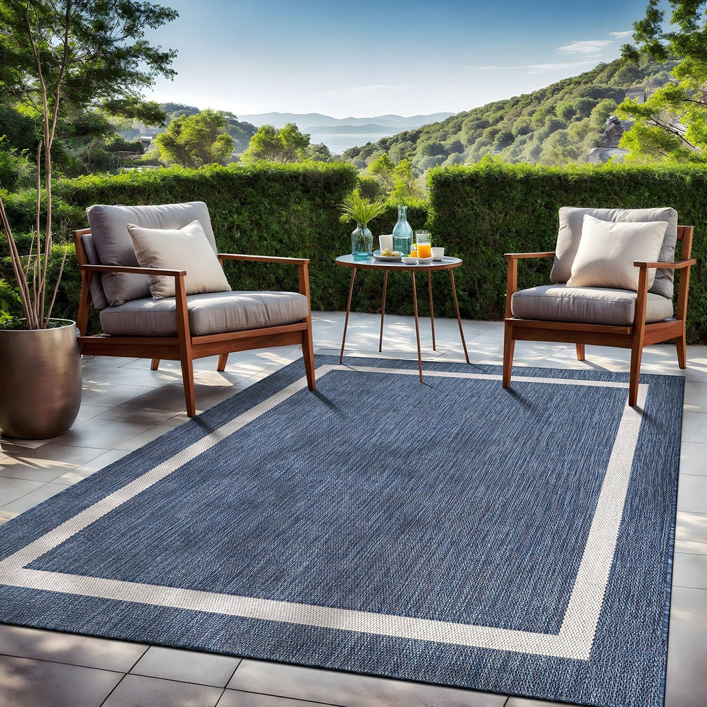 Beverly Rug Modern Bordered Indoor Outdoor Rug, Outside Carpet for Patio, Deck, Porch