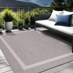 Beverly Rug Modern Bordered Indoor Outdoor Rug, Outside Carpet for Patio, Deck, Porch