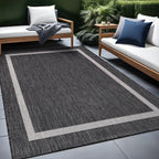 Beverly Rug Modern Bordered Indoor Outdoor Rug, Outside Carpet for Patio, Deck, Porch