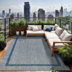 Beverly Rug Modern Bordered Indoor Outdoor Rug, Outside Carpet for Patio, Deck, Porch