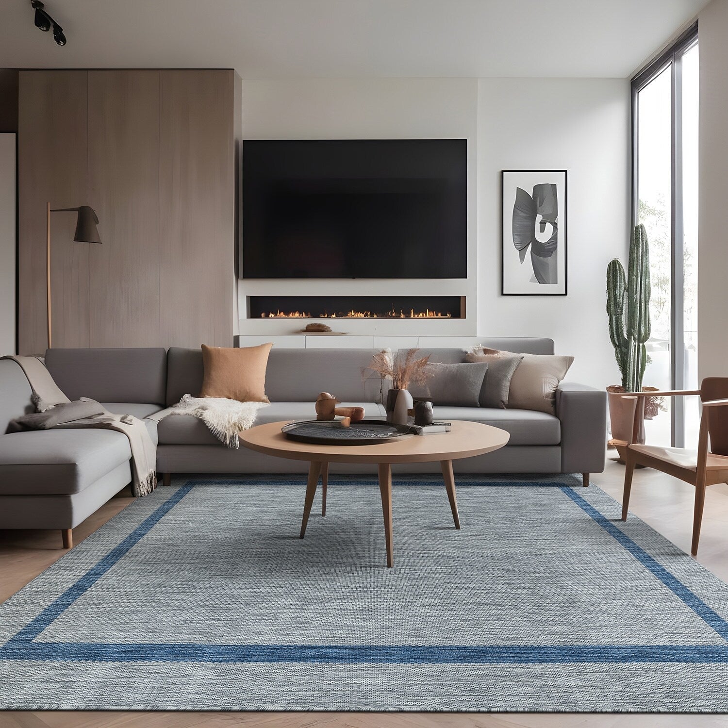 Beverly Rug Modern Bordered Indoor Outdoor Rug, Outside Carpet for Patio, Deck, Porch