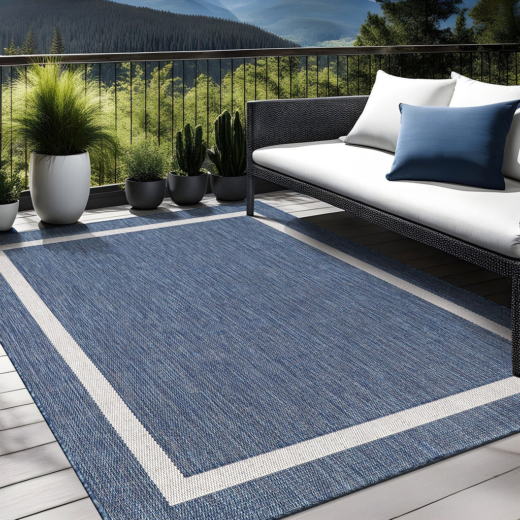 Beverly Rug Modern Bordered Indoor Outdoor Rug, Outside Carpet for Patio, Deck, Porch