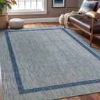 Beverly Rug Modern Bordered Indoor Outdoor Rug, Outside Carpet for Patio, Deck, Porch